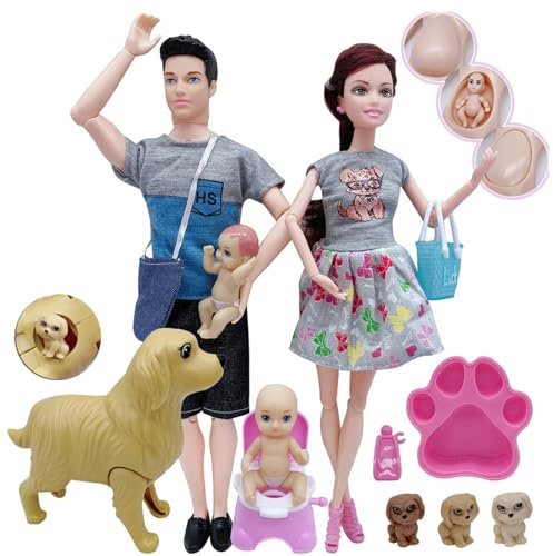 Suxdlan Maison de poupée familiale, poupée Enceinte avec bébé, Papa et Animal de Compagnie, Jouets sûrs pour Enfants