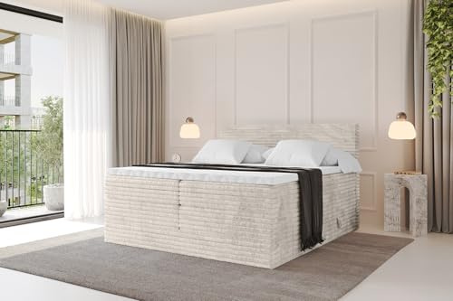 ALTDECOR Boxbett mit H3 H4 Matratze TOLO King-v1-160x200 - Creme | Lattenrost, Topper, Boxspringbett mit Bettkasten, Bett mit Stauraum, Doppelbett, Polsterbett
