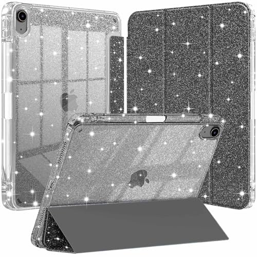 Glitter Cover per iPad Air 11 M4/M3/M2, Air 5a/4a Gen 10,9 Custodia Nero | Design Scintillante Brillante Porta Pencil Stile Bambini Ragazze Elegante Uso Quotidiano Leggero Sottile Antiscivolo Case