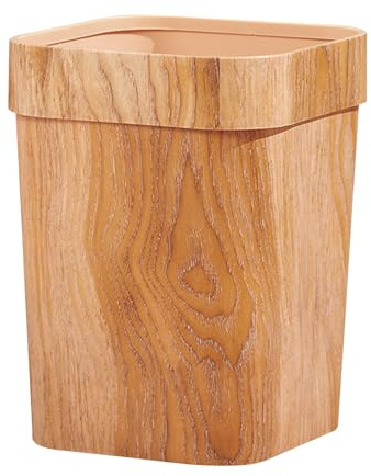 PACKOVE Papelera Compacta de Plástico Veta Madera para Dormitorio | Diseño Cuadrado, Uso en Hotel, Acabado Decorativo, Formato Pequeño, para Baño y Espacio Doméstico