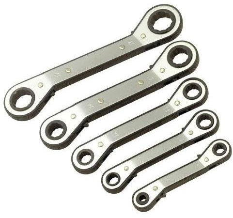 NEW 5 PC OFFSET METRIC RATCHET RING SPANNER WRENCH SET