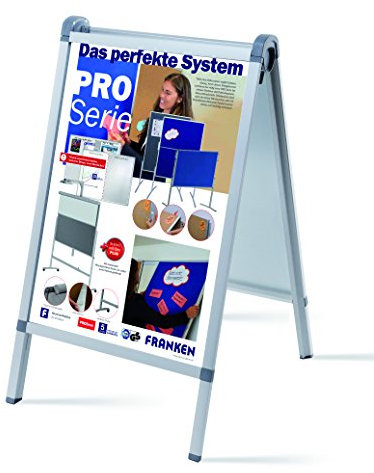 FRANKEN Plakatständer Kundenstopper A1 mit Klapprahmentechnik, freistehend, doppelseitig, Aluminiumrahmen, Outdoor PRO, BS1309