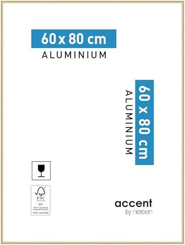 accent by nielsen Bilderrahmen, 60 x 80 cm, Aluminium, Gold glanz, Posterrahmen zum Aufhängen im Hoch- & Querformat, Echtglas, Accent