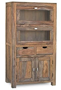 MASSIVMOEBEL24.DE Nature Grey Highboard #60 Sheesham, Farbe:grau geölt, Größe:80x40x148 cm (BxTxH)