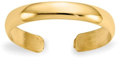 Verstellbarer Zehenring für Damen, 14 Karat Gelb- oder Weißgold, 3 mm, massives Gold, poliert, hypoallergen, wasserdicht, Boho-Strandschmuck, Size 4, Gold, Gelb
