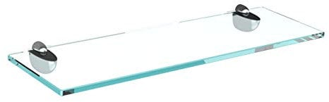 bijon Glasregal Glasablage Wandregal Glas Bad-Regal Glas Badezimmer Regal Badablage Ablageregal - 8mm Hartglas, 100 x 20 cm, Klarglas + Halterung A - Chrom Glanz Optik