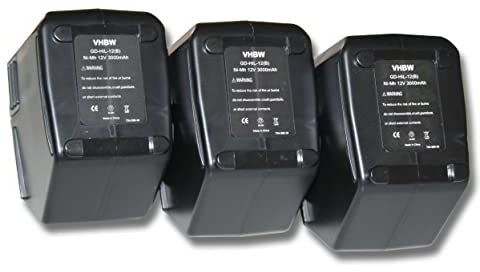 vhbw 3X Batteries Compatible avec Hilti SB12, SF120-A Outil électrique (3000 mAh, NiMH, 12 V)