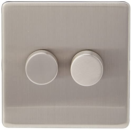 AET SL2GDIM4 Screwless Satin Chrome Flat 2 Gang Dimmer 400W, 400 W