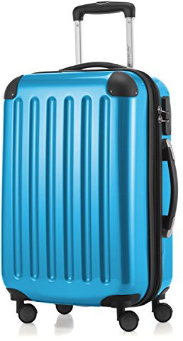HAUPTSTADTKOFFER Alex - Handgepäck, 55 x 35 x 20 cm, 4 Rollen, 42 Liter, Reisekoffer, Hartschalenkoffer, Rollkoffer, Bordgepäck Koffer, erweiterbar, Cyanblau