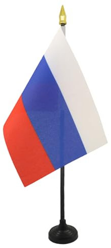 AZ FLAG - Tischflagge Russland - 15x10 cm Goldene Splitze - Russische Tischfahne 10 x 15 Cm - Flaggen
