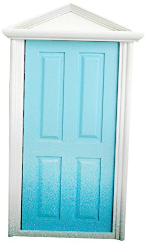 Pink/Purple/Blue Painted Wooden Fairy Front Door with Knocker Plated Dolls House Miniature Accessory - Blue, L