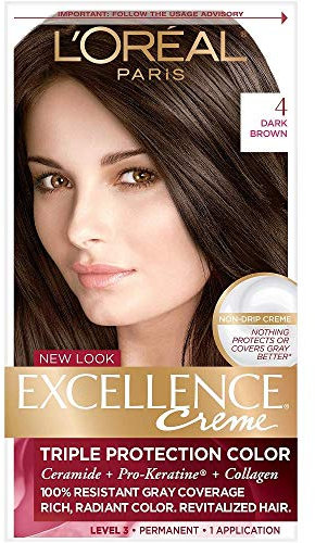 L'Oreal Paris Excellence Crème Permanent Hair Color, 4 Dark Brown, 1 Count, 230 g