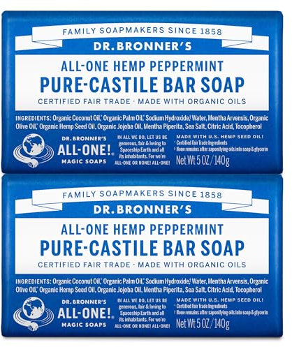 Dr. Bronner's Organic Peppermint Pure-Castile Bar Soap, 2 Pack (2 x 140 g)