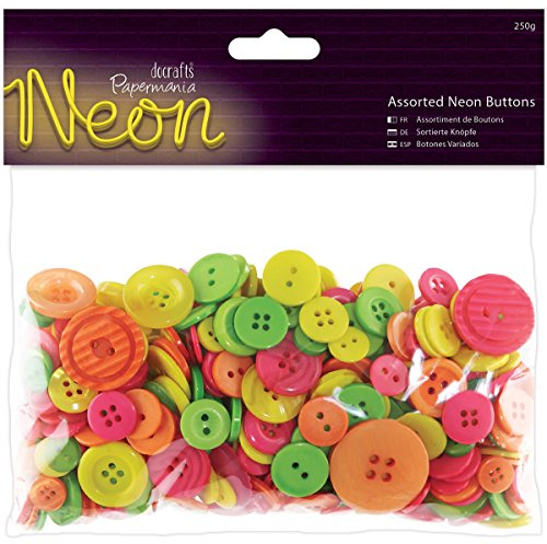 Papermania 250g Assorted Buttons, Neon, Craft Embellishments, Scrapbooking, Card Making