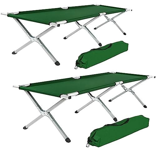 tectake® XL Alu Feldbett klappbar mit Transporttasche, Campingbett, Campingliege faltbar leicht, Camping Bett belastbar bis 150 kg, Zeltbett, Camping Bed, Feldbett, 190 x 70 x 45 cm - grün, 2er Set