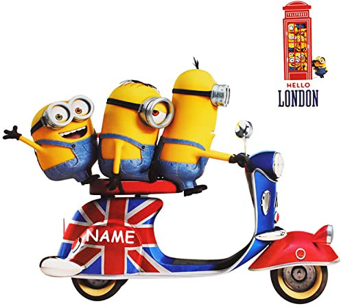 alles-meine.de GmbH 3 TLG. Set XL Fensterbilder - Minnion - Ich einfach unverbesserlich/auf einem Scooter - Roller - Great Britain/London - incl. Name - Sticker Fenster..