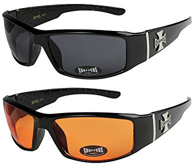 2er Pack Choppers 6608 X0 Sonnenbrillen Unisex Herren Damen Männer Frauen Brille - 1x Modell 01 (schwarz glänzend/schwarz getönt) und 1x Modell 11 (schwarz glänzend/orange getönt) - Modell 01 + 11 -