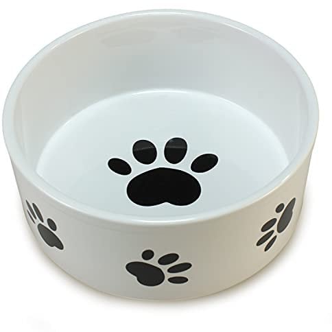 Arquivet Comedero, Bebedero de cerámica para Perro o Gato Estilo Huellas - Recipiente Comida para Mascotas - Plato alimentador de cerámico para Perros y Gatos - Cuenco para Perros y Gatos - 19 cm