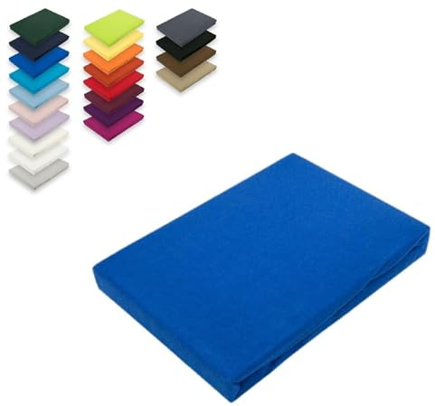 EXKLUSIV HEIMTEXTIL Topper Jersey Spannbettlaken 100% Baumwolle Öko - Tex Zertifiziert, Markenqualität, Steghöhe bis 12 cm, 180 x 200 cm Royalblau