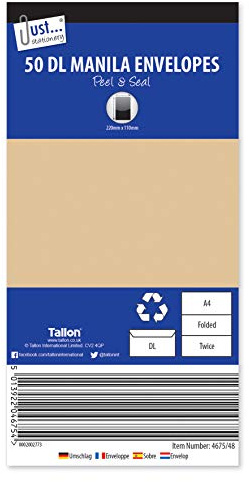 Tallon Just Stationery DL Peel & Seal Manila Envelopes (Pack of 50), 4675