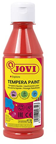 Jovi - Gouache liquide, bouteille de 250ml, Couleur Vermillon, Peinture à base d'ingrédients naturels, Facile à nettoyer, Sans gluten, Idéal pour l'école (50207)