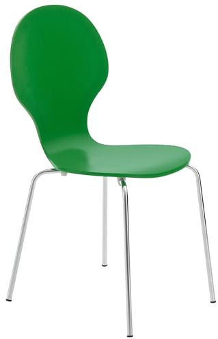 CLP Stapelstuhl Diego I Komfortabler Esszimmerstuhl I Metallgestell, Holzsitz I Ergonomisches Design I Platzsparend In Esszimmer Und Küche, Farbe:grün