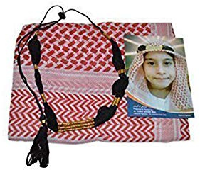 Desert Dress Childs Kids Boys Shemagh Scarf and Igal Set Pack Set Red and White Arab Eid Gift (Red)