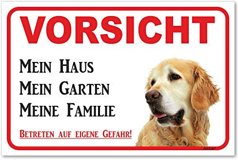 AdriLeo Schild - Vorsicht Golden Retriever - Mein Haus - (20x30cm) / Achtung Hund Wachhund robust langlebig UV-beständig wetterfestes Warnschild