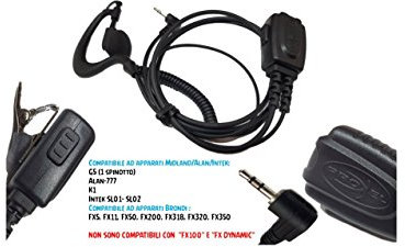 Proxel PJD-1307C Micro-Auricolare con CONNETTORE 2,5mm E Supporto, Cavo SPIRALATO per Midland/Alan/BRONDI/INTEK