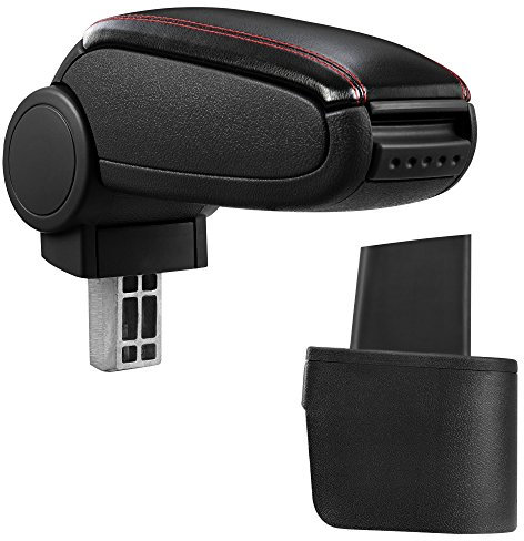 Reposabrazos central - apoyabrazos con compartimento - tapizado - polipiel - negro con costuras de color rojo