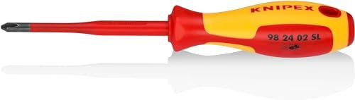 Knipex Giraviti per Elettricisti (Slim) per Viti con Impronta a Croce Phillips Brunita, Impugnatura Isolante, in Materiale Bicomponente, Collaudato Vde 212 Mm 98 24 02 Sl