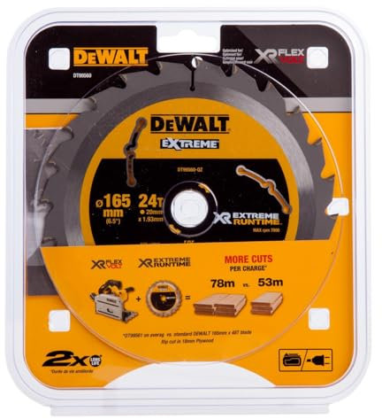 DeWalt DT99560-QZ - Hojas para Sierra Circular portátil XR EXTREME RUNTIME 165mm x 20mm 24D