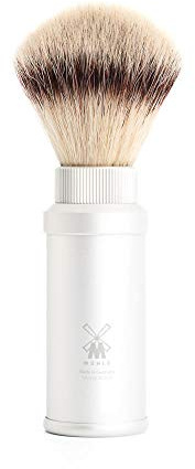 MÜHLE Travel Shaving Brush, Silver Aluminium Handle, Silvertip Fibre | Shaving Brush with 21 mm knot size, vegan Silvertip Fibre, Aluminium silver, head in the handle stowable, for beard and face