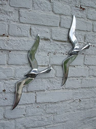 Dekoratives Wandobjekt, Wanddeko, 2 Möwen, Aluminium, poliert,Landhaus