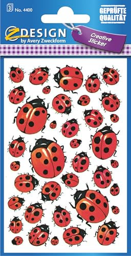 AVERY Zweckform 4400 Papier-Sticker Marienkäfer 114 Aufkleber (Dekosticker, Tiersticker, selbstklebend, Mitgebsel, Scrapbooking, Poesiealbum, Geschenk, Fotoalbum, Tagebuch, Bullet Journal, Dekorieren)