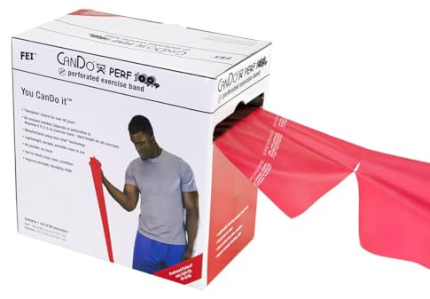 CanDo Perf 100 Low Powder Exercise Band, 100 yard with perforations, Red: Light