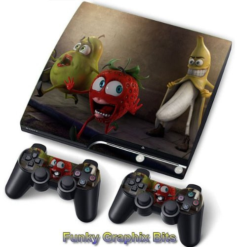 PS3 PlayStation 3 Slim Skin Stickers PVC for Console + 2 Controllers/Pads Decal Protector Cover *Banana*