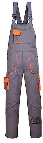 Portwest TX12 Men's Texo Contrast Bib and Brace Work Overalls Grey, L