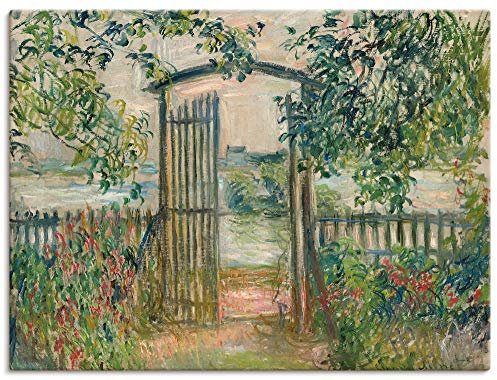 ARTland Wanddeko Leinwand Bilder Wandbild 120x90 cm Garten Zaun Pflanzen Bäume Blumen Das Gartentor in Vetheuil 1881 Impressionismus Claude Monet T6KO
