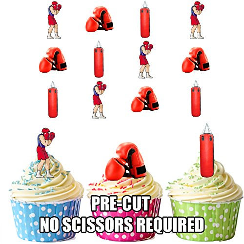 AK Giftshop Boxing Punch Bag Mix- 12 EDIBLE WAFER CAKE TOPPERS STAND UP STANDUPS