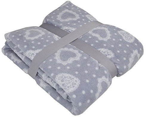 Viva Living Mikrofaserdecke 150x200cm Herzchenmotiv Kuscheldecke Wohndecke Microfaser Decke, Farbe:grau