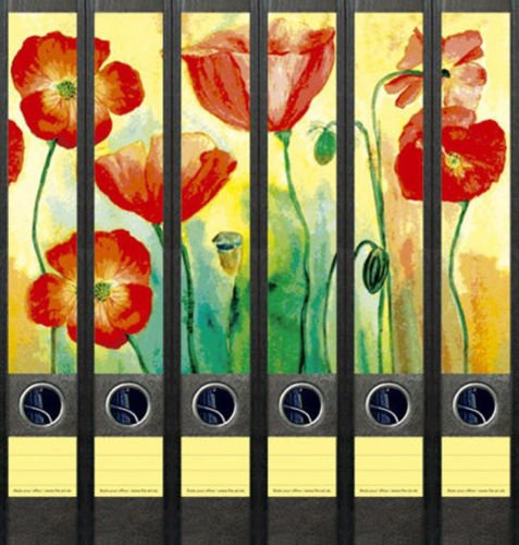 Ordnerrücken schmal 6er Set Ordner Pflanze Mohn Blume Blumen Ordner Aufkleber Etiketten Deko 088
