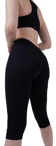 Sportkind Mädchen & Damen Fitness, Yoga, Sport 3/4 Capri Leggings, Mid Waist, Blickdicht, atmungsaktiv, schwarz, Gr. XL