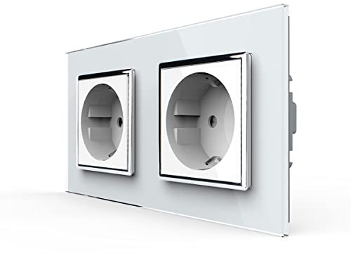 Livolo Kombination zwei Steckdosen-Module mit 2-fach Glasblende Zweifachsteckdose für zwei UP-Dosen Komplettset