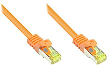 Good Connections RJ45 Ethernet LAN Patchkabel mit Cat. 7 Rohkabel und Rastnasenschutz RNS, S/FTP, PiMF, halogenfrei, 500MHz, OFC, 10-Gigabit-fähig (10/100/1000/10000-Base-T Ethernet Netzwerke) - z.B. für Patchpanel, Switch, Router, Modem - orange, 0,15 m