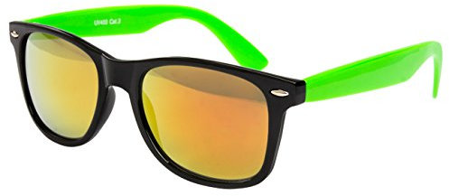 Ciffre EL-Sunprotect® Sonnenbrille Nerdbrille Brille Nerd Feuer Verspiegelt Schwarz Neon Grün