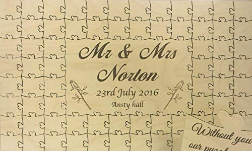 Personalised wooden birch plywood wedding rose place name guest book jigsaw puzzle keepsake (144 pieces 576x444mm (23 x 18)))