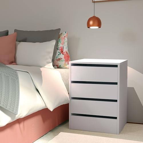 Cajonera Armario Auxiliar Tamaño Pequeño con 4 Cajones en Color Blanco Brillo 46x64x45 cm