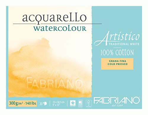 Honsell 30012330 - Fabriano Artistico Acquarello Watercolour, hochwertiger Künstler - Aquarellkarton, naturweiß, Feinkorn cold pressed, ca. 23 x 30,5 cm, 20 Blatt 300 g/m²