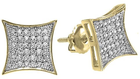 Dazzlingrock Collection 0.33 Carat (ctw) White Diamond Kite Shape Mens Hip Hop Iced Stud Earrings 1/3 CT, 18K Yellow Gold Plated Sterling Silver